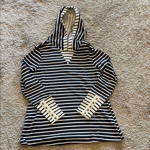 Striped Navy and White Hooded Top